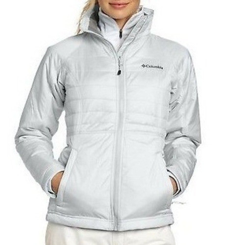 Columbia Jacket Women's size XL Quilted Puffer White Grey Full Zip Gorpcore Fall